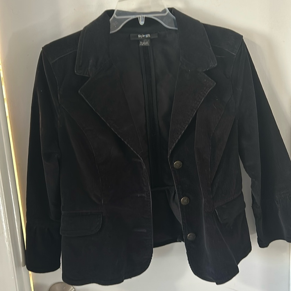 Women jacket corduroy black with 3/4 sleeve